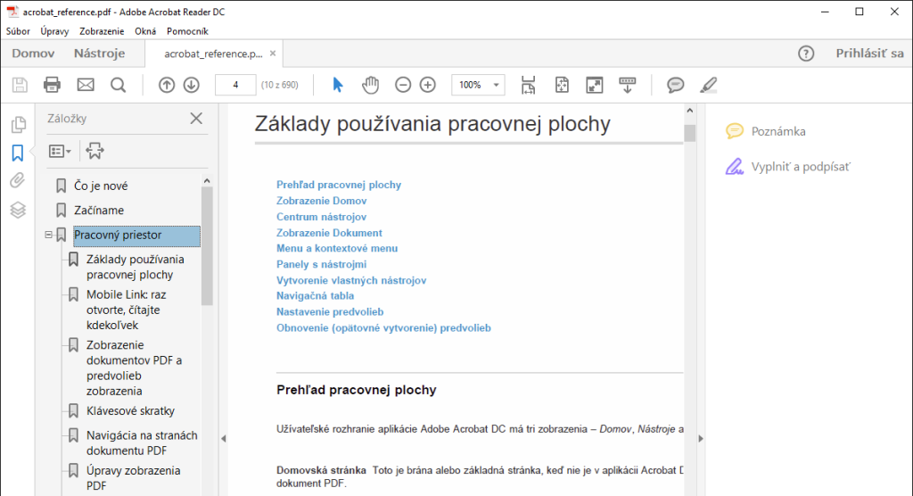 Ako skryť panel nástrojov v Adobe Acrobat Reader DC