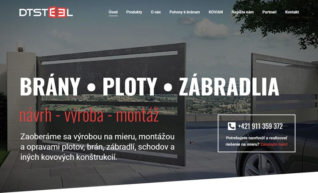 Web stránka pre výrobcu plotov, brán a zábradlí – dtsteel.sk