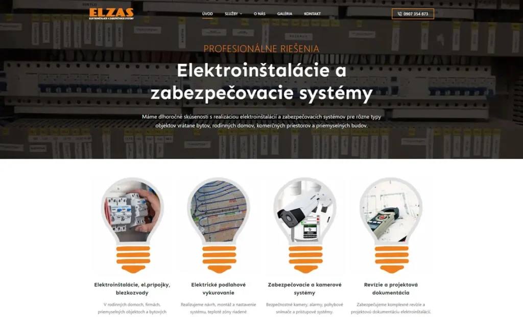 Web stránka pre spoločnosť zaoberajúcou sa elektroinštaláciami