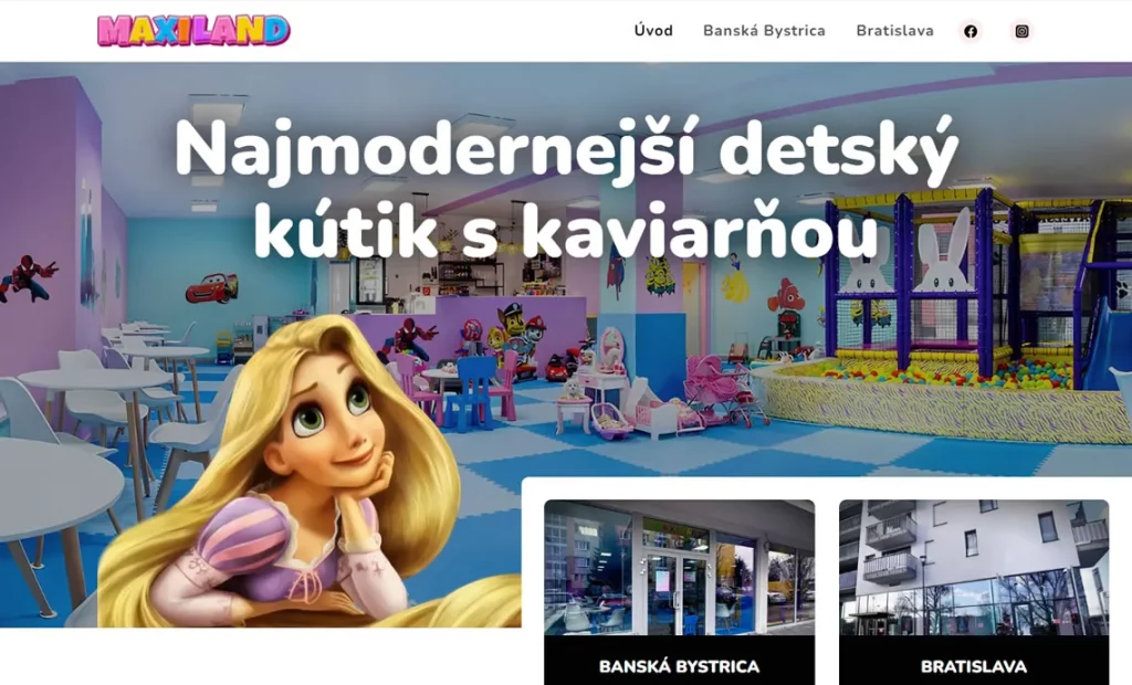 Web stránka pre detský kútik s kaviarňou MAXILAND