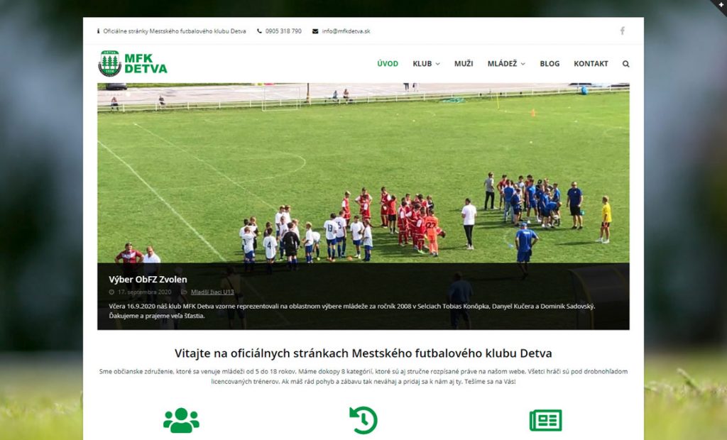 Web stránka pre Mestský futbalový klub Detva