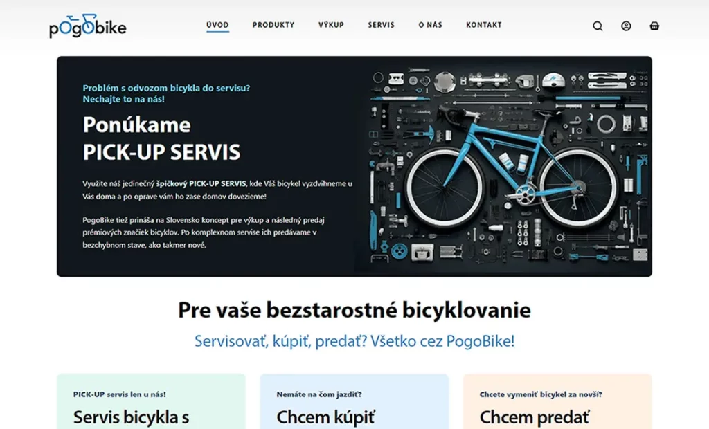 Web stránka pre servis bicyklov – pogobike.sk