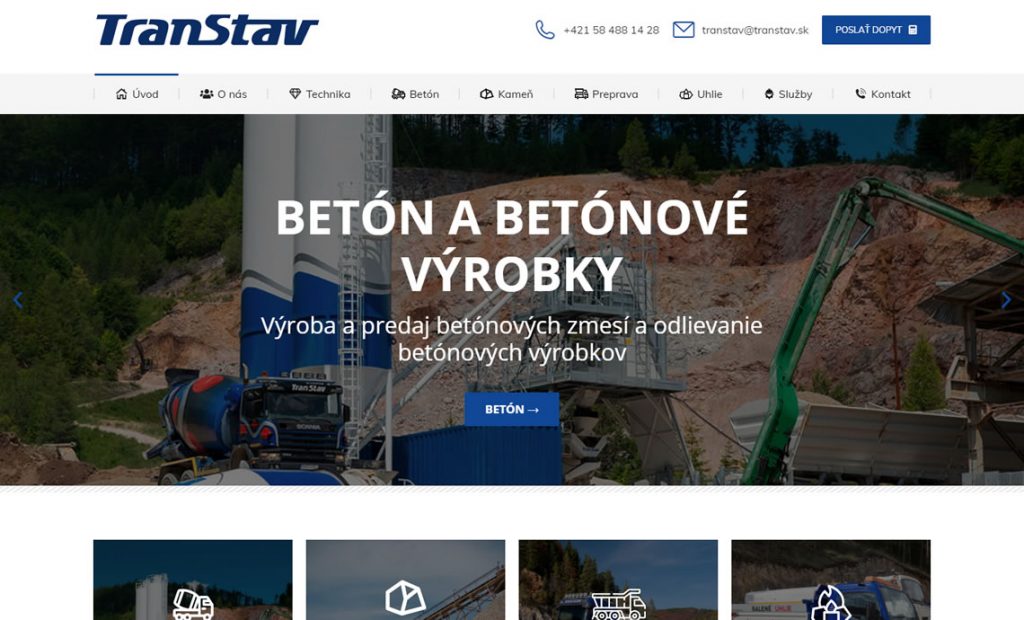 Web stránka pre spoločnosť Transtav.sk